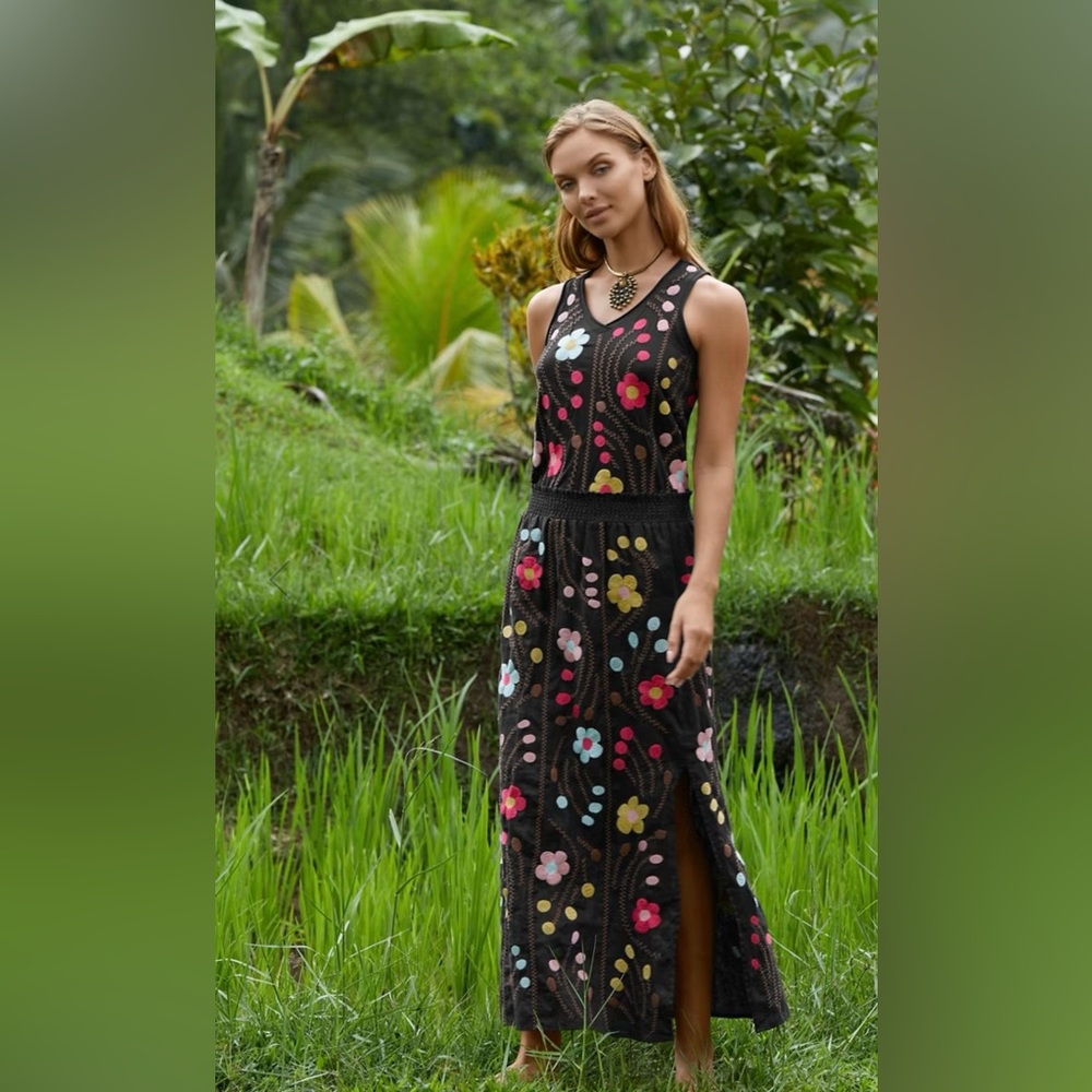 Johnny Was Joni Maxi Skirt with Colorful Floral Embroidery